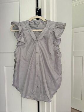 KMJ Olivia shirt gray button down ruffle top new NWT